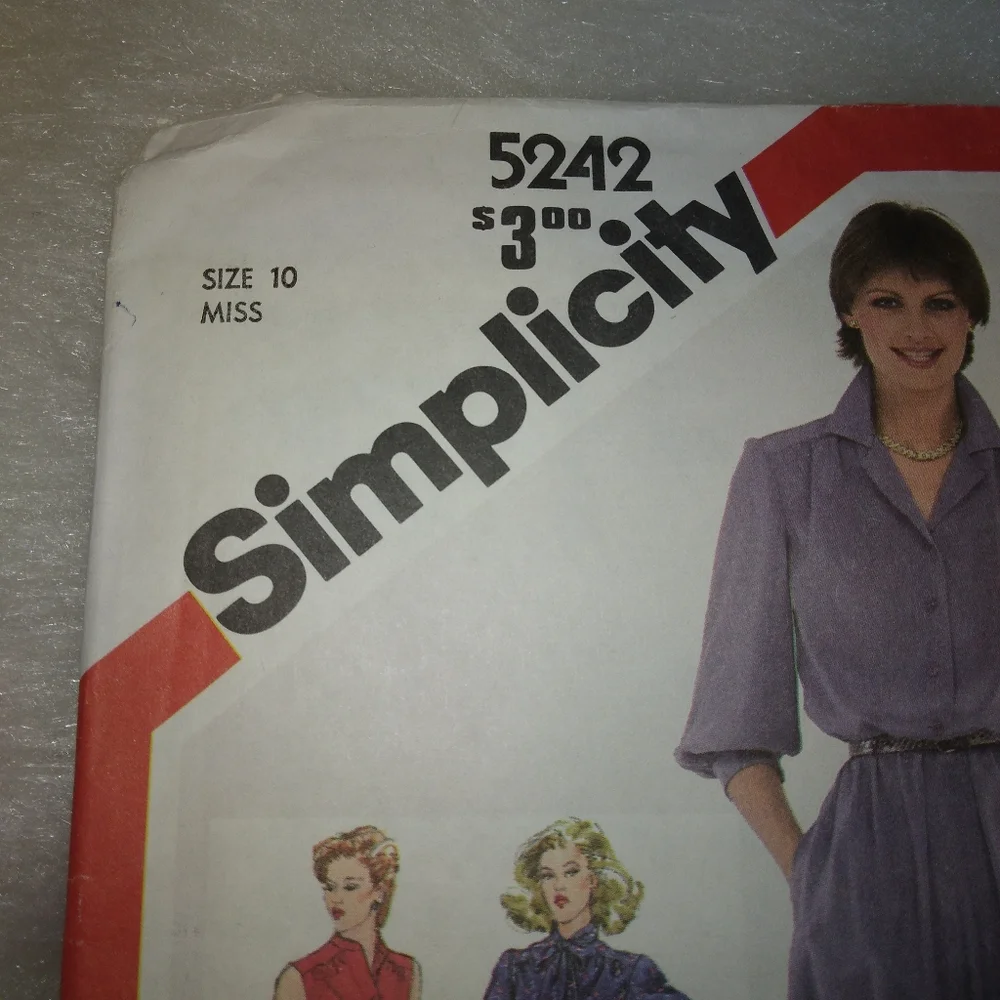 SIMPLICITY 5242 Sz 10 Musses pullover shirt waist dress with sleeve variations